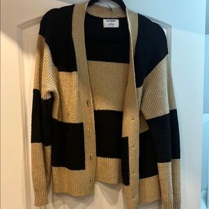 Old Navy Women's Black and Tan Striped Sweater